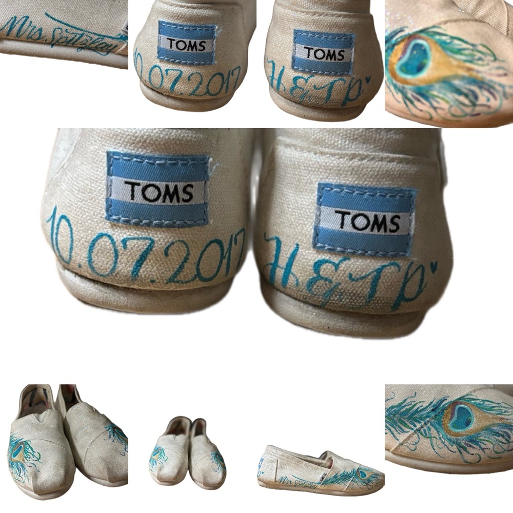Toms Custom Hand-Painted Canvas Slip-On Square Toe One-of-a Kind W 7.5